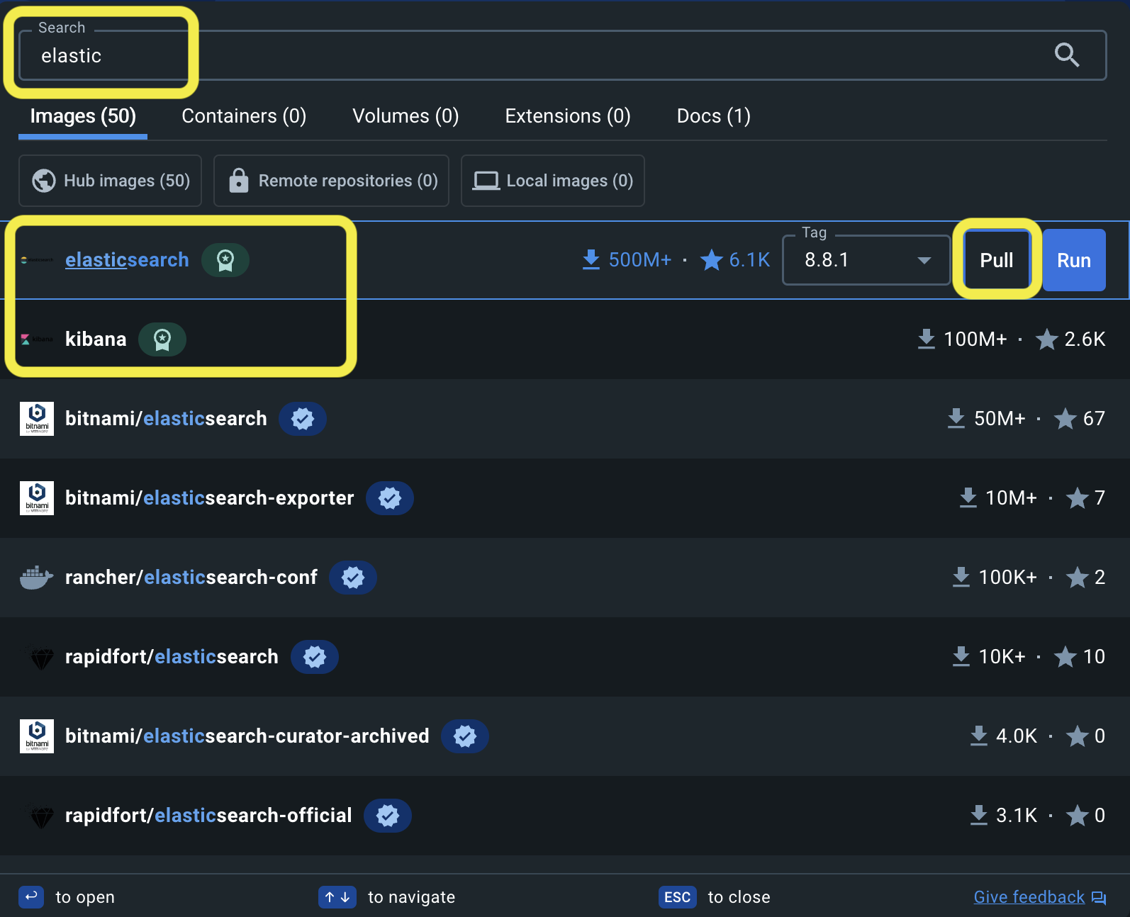 elasticsearch and kibana images