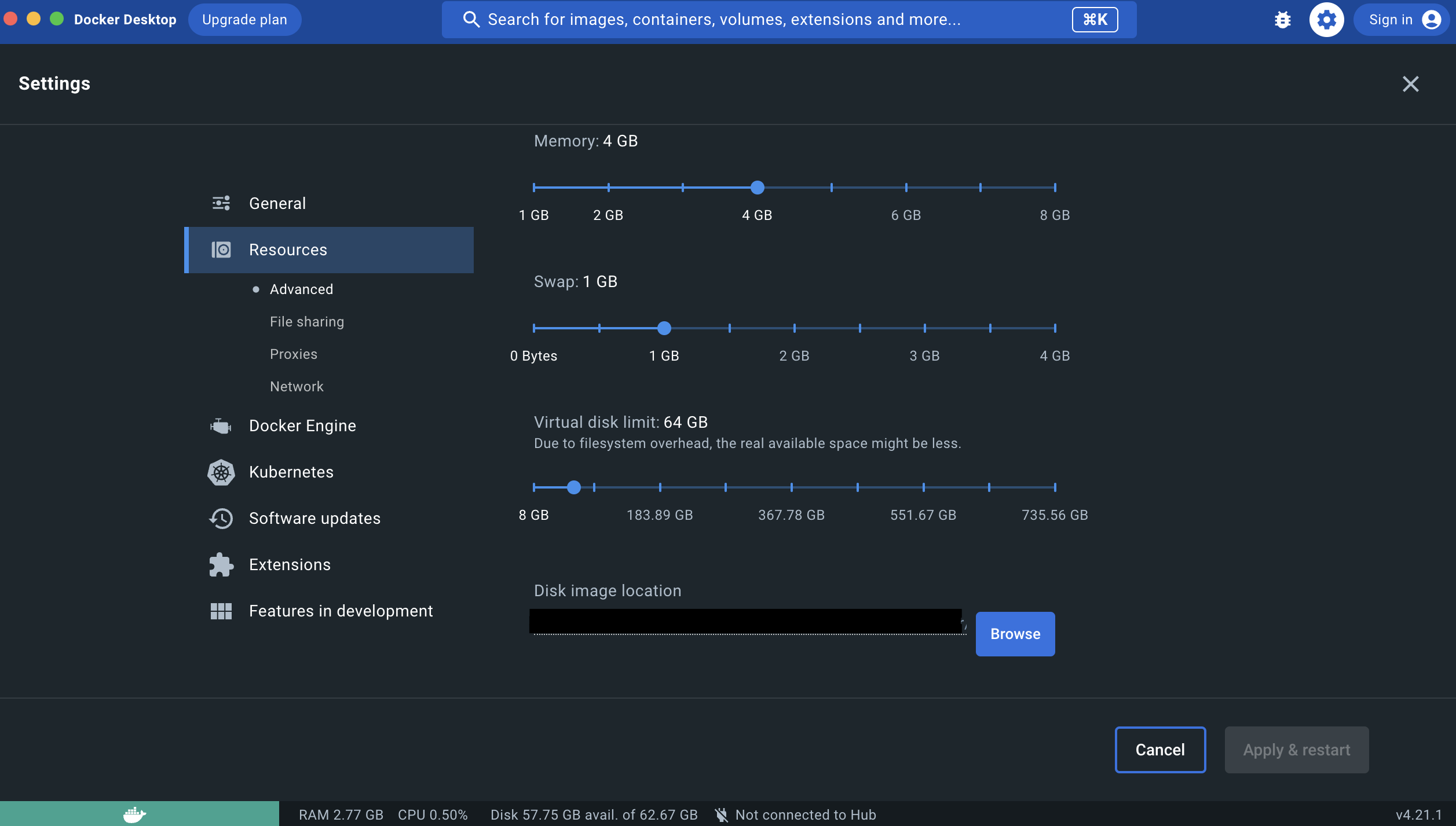docker settings window
