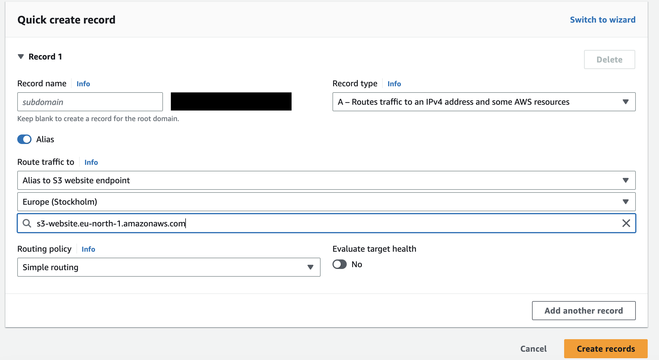 Root domain record