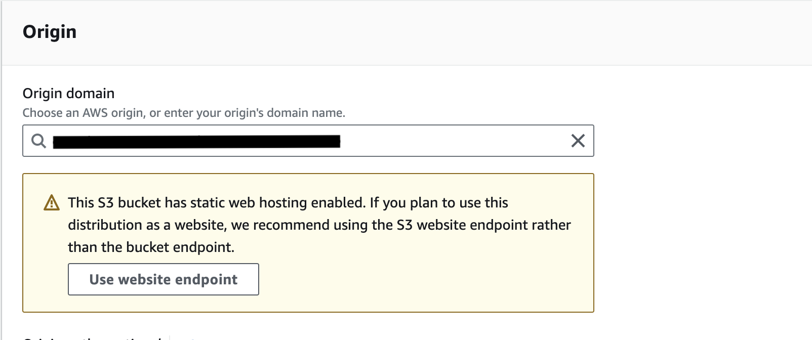 S3 web endpoint origin
