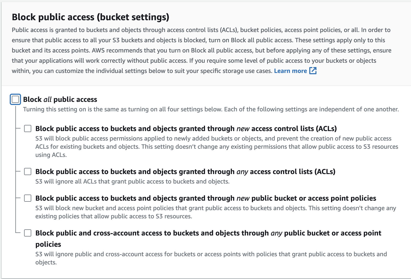 block all public access